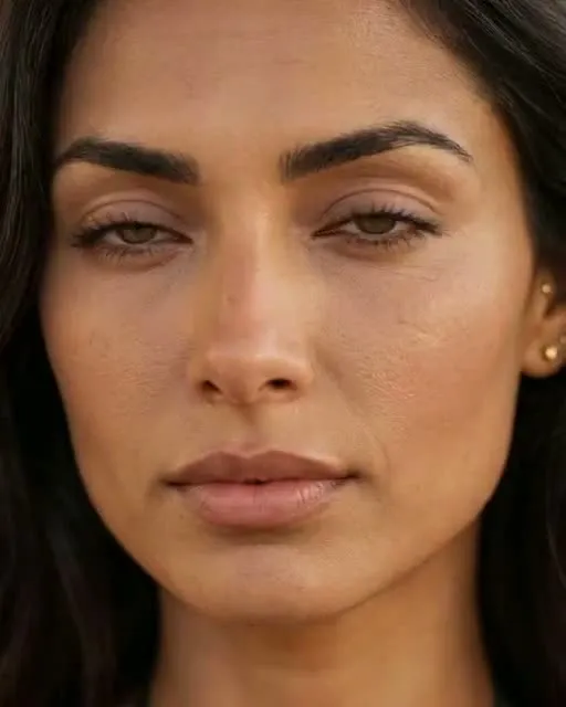 Preview frame of the Macro shot move in MeetNour Cinematic Shots: an extreme close-up of a woman's face showing skin texture, eyebrows and lips
