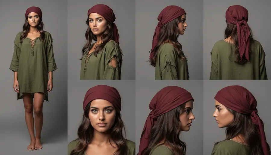MeetNour identity sheet locking an AI actor's face across angles and expressions