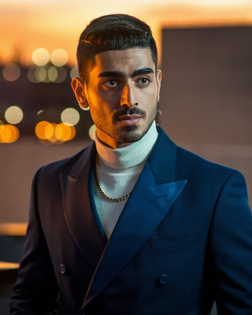 The same AI actor in a night-scene campaign post