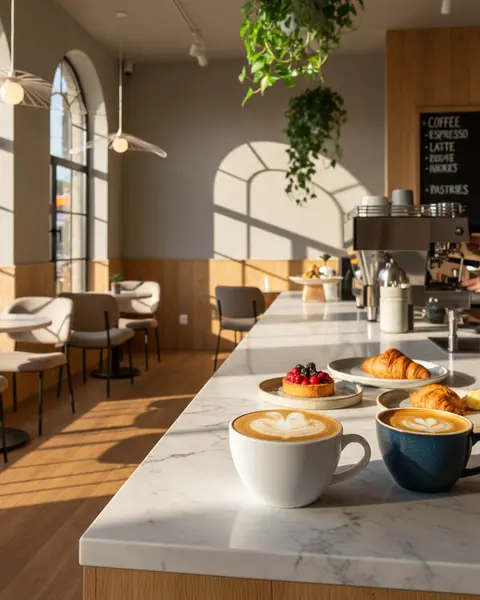 AI generated café content — latte art and pastries